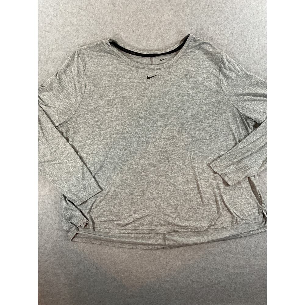 Nike Dri-FIT Womens 1X Long Sleeve Training Top Heather Grey DJ6707-073 #549